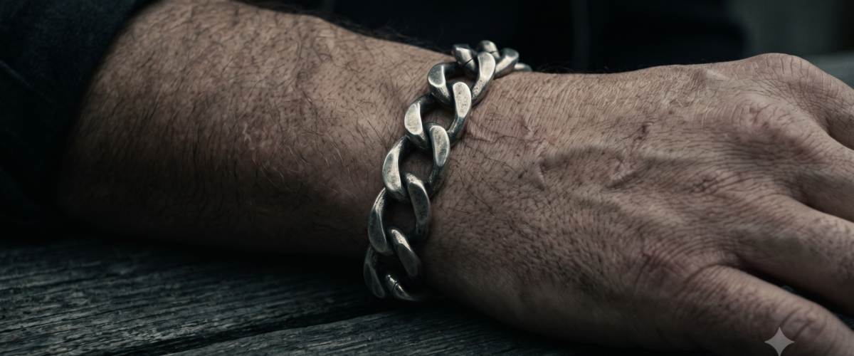 pulseira masculina grossa de prata